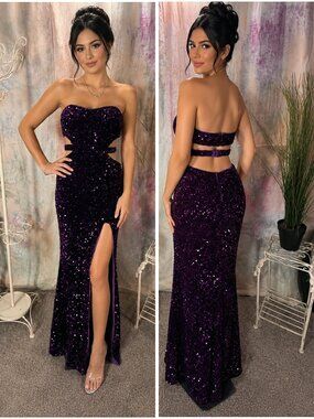 📌Sexy Strapless Side & Back Cutout Long Slit Sequin Homecoming - Ball Dress